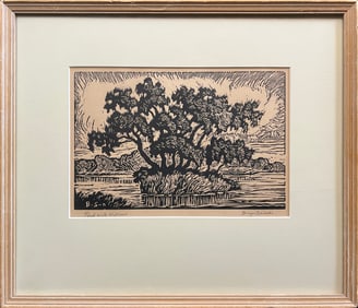 Sandzen, Birger (1871-1954) Pond with Willows, 1937 linoleum cut