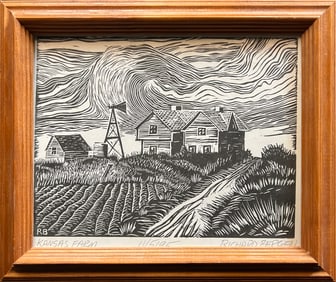 Bergen, Richard (1925-2020) Kansas Farm, 1995 lino-cut