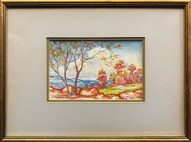 Malm, Alba (1897-1986) fall trees and rocks, watercolor