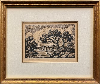 Sandzen, Biger (1871-1954) Glimpse of Blue River, 1928 lino-cut