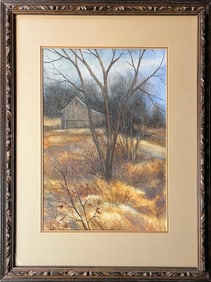 Forsberg, Maleta, old barn in snow, watercolor