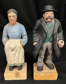 Pearson, Anton (1892-1967) Old couple w/polychrome, woodcarvings