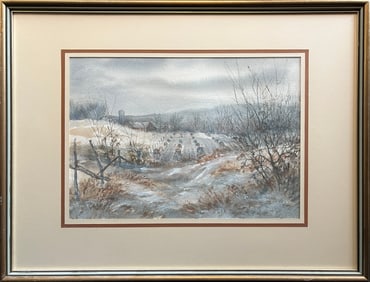 Peterson, Carl (1919-2098) corn shocks in winter, 1986 watercolor