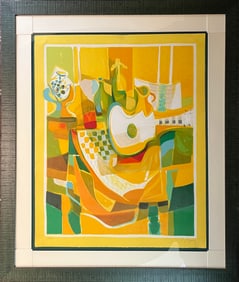 Mouly, Marcel (1918-2008) still life with guitar, lithograph
