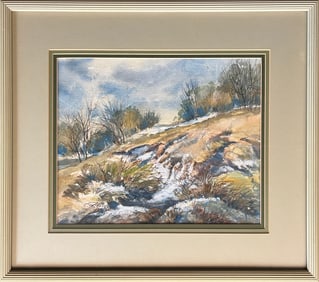 Peterson, Carl (1919-2009) winter landscape, 1989 watercolor
