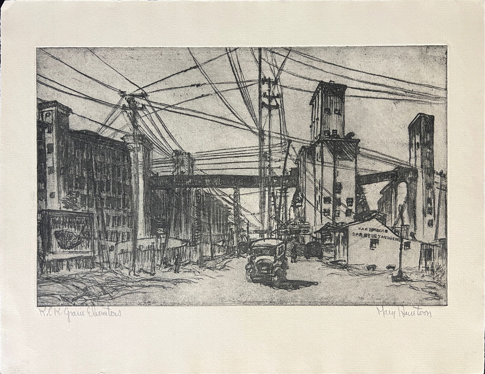 Huntoon, Mary (1896-1970) Kansas Landscape, etching: Huntoon, Mary (1896-1970) Kansas Landscape, etching, pencil signed in lower right, good condition, image size: 6.75 x 8.75 inches. Mary Huntoon (1896-1970) was a pioneer in art therapy, working with K