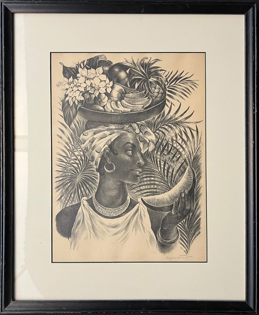 Tait, Anges (1894-1981) lithograph, woman with tray of fruit (1 of 6)