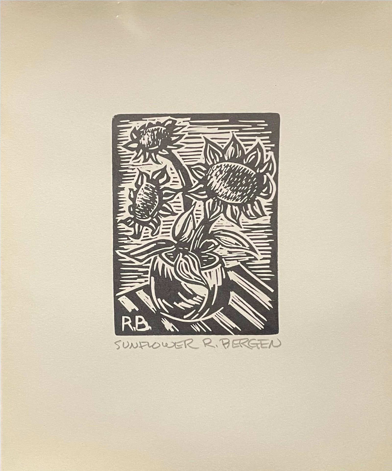 Bergen, Richard (1925-2020) block print, Sunflower (1 of 3)