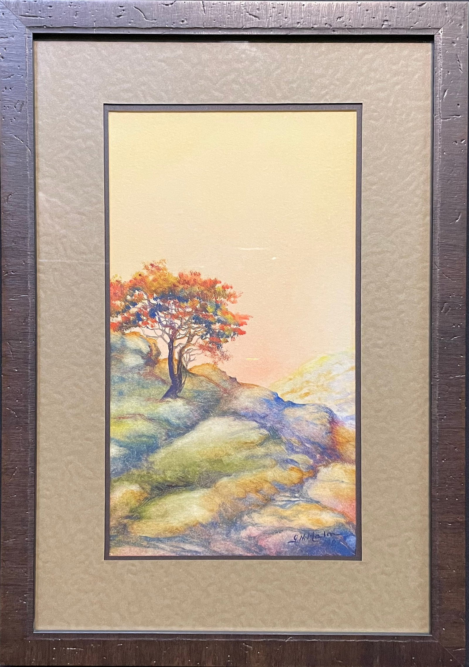 Malm, G.N. (1869-1928) 1921 watercolor, untitled landscape: Malm, G.N. (1869-1928) 1921 watercolor, untitled landscape, signed G.N. Malm in lower right, good condition, not examined out of frame, image size: 11 x 6 inches. Gustaf Nathaniel Malm (1869-1928) kno
