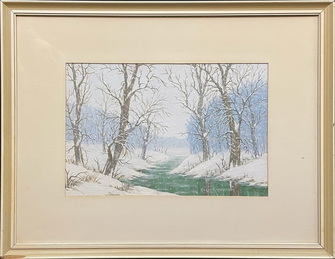 Gunnarson, Oscar (1884-1962) oil on canvas board, winter landscape (1 of 4)