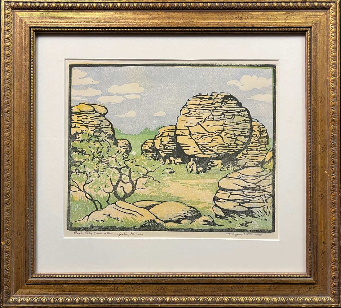 Whittemore, Margaret (1897-1983) color block print, Rock City near Minneapolis, Kansas (1 of 6)