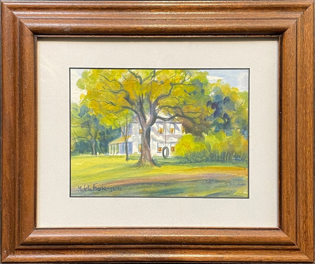 Forsberg. Maleta (1931-2025) 1995 watercolor, Tire Swing: Forsberg. Maleta (1931-2025) 1995 watercolor, Tire Swing, signed Maleta Forsberg in lower left, good condition, not examined out of frame, image size: 5.25 x 7.25 inches. Maleta Forsberg (1931-2025) w
