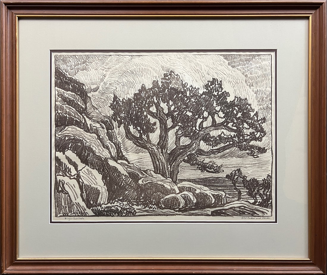Sandzen, Birger (1871-1954) 1919 ithograph, Old Cedar and Rocks (1 of 5)