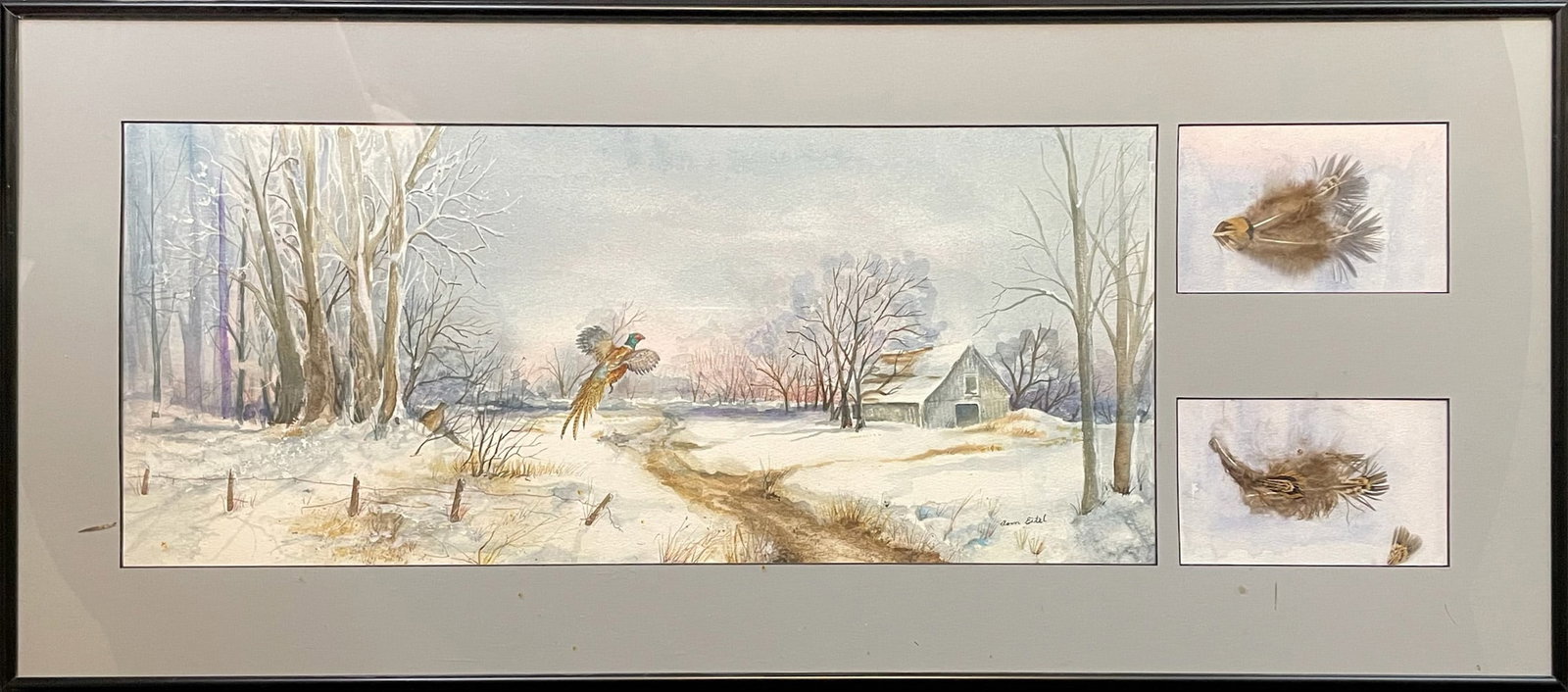 Eitel, Ann (1930-2017) watercolor, pheasant and feathers (1 of 6)