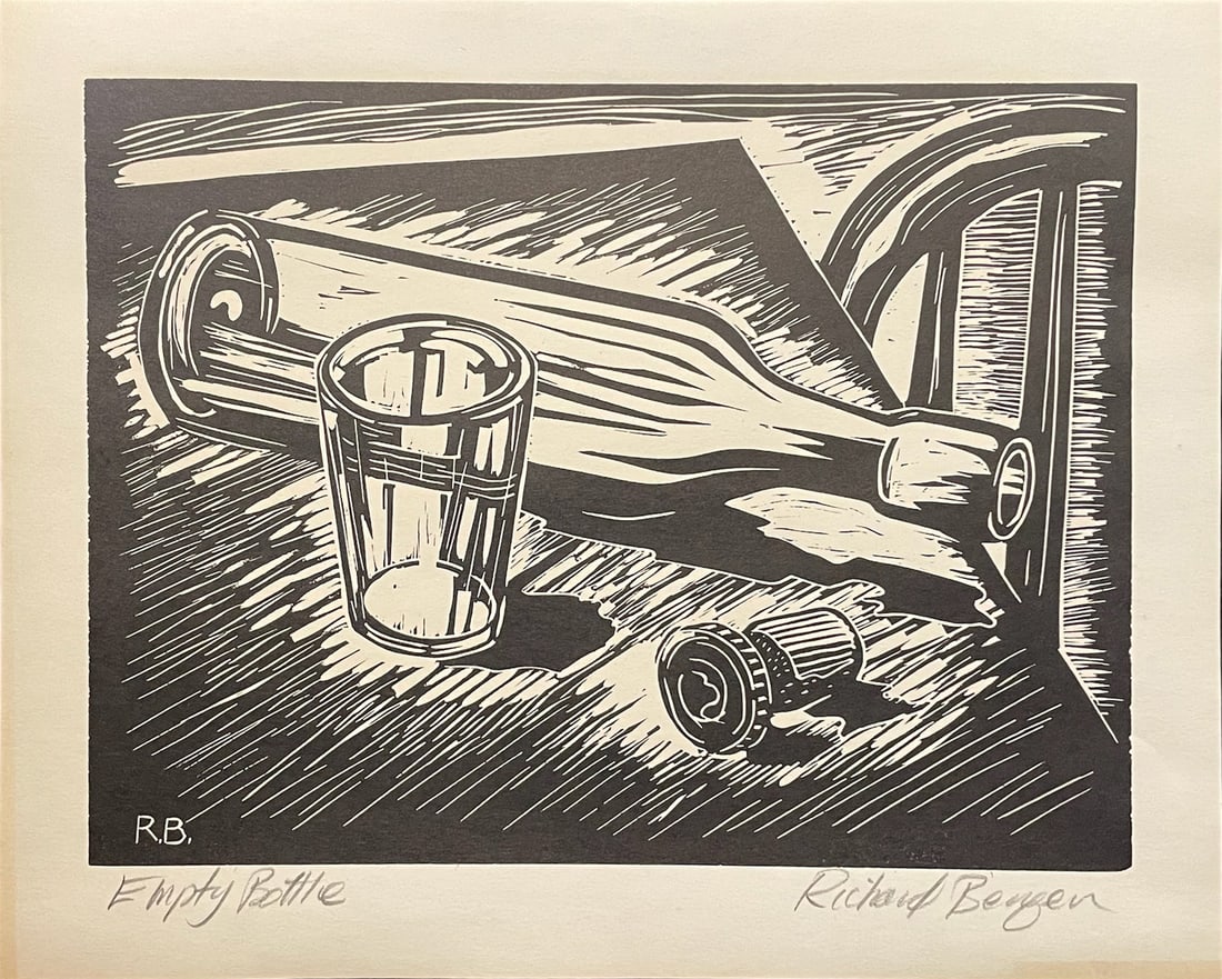 Bergen, Richard (1925-2020) block print, Empty Bottle (1 of 5)