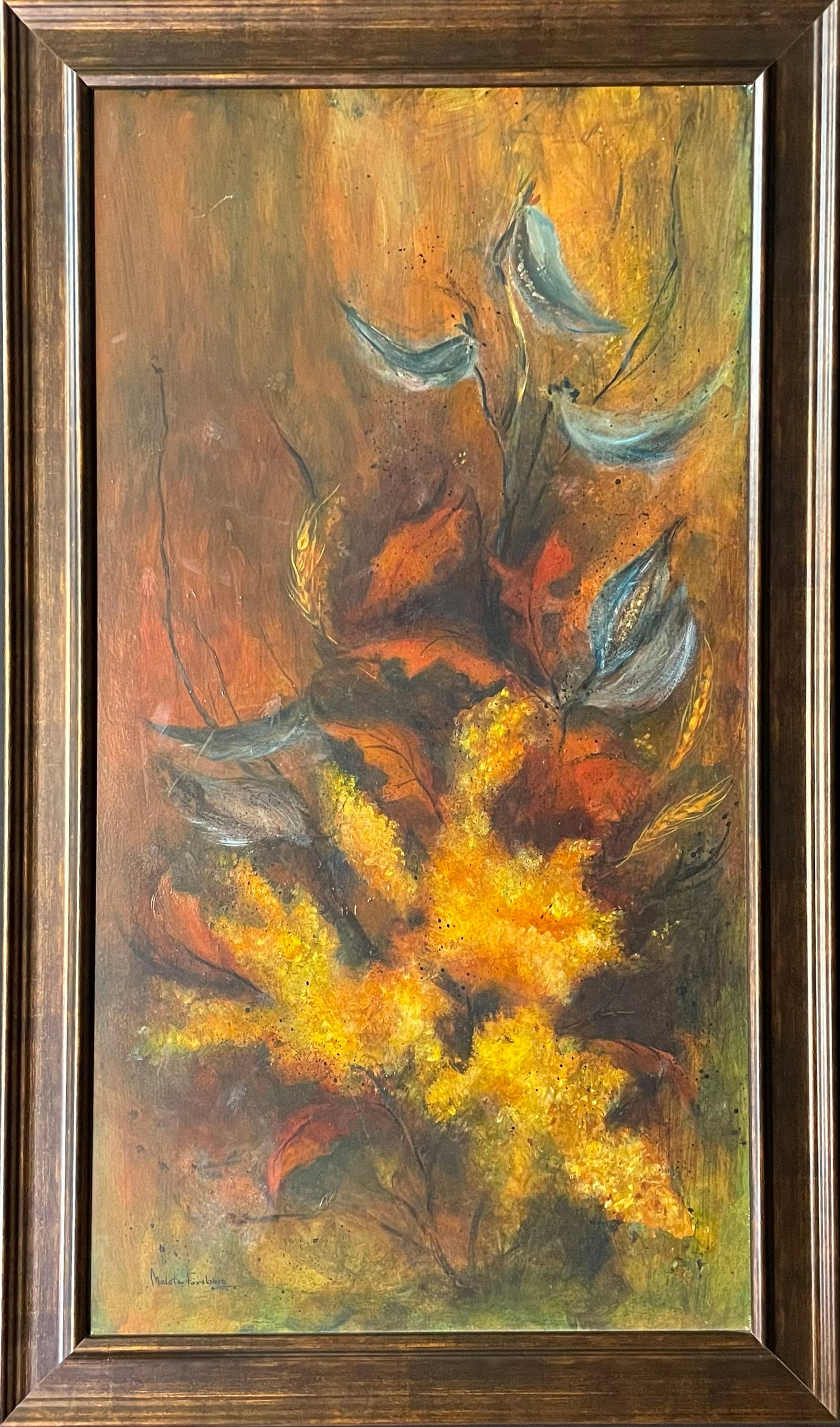 Forsberg, Maleta (1931-2025) acrylic on board, untitled milkweed: Forsberg, Maleta (1931-2025) acrylic on board, untitled milkweed, signed Maleta Forsberg in lower left, good condition, board size: 30 x 16 inches. Maleta Forsberg (1931-2025) was active/lives in Kans