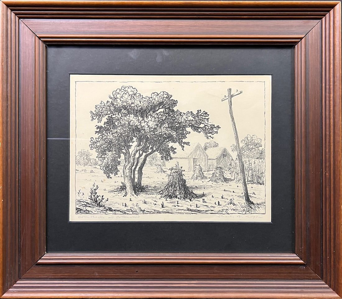 Rogers, Charles B (1911-1987) lithograph, Corn Shocks and Cottonwood (1 of 5)