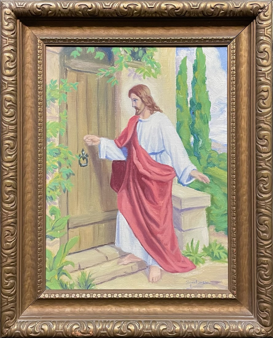 Larson Signe (1908-1993) oil on linen, Jesus knocking on door (1 of 4)
