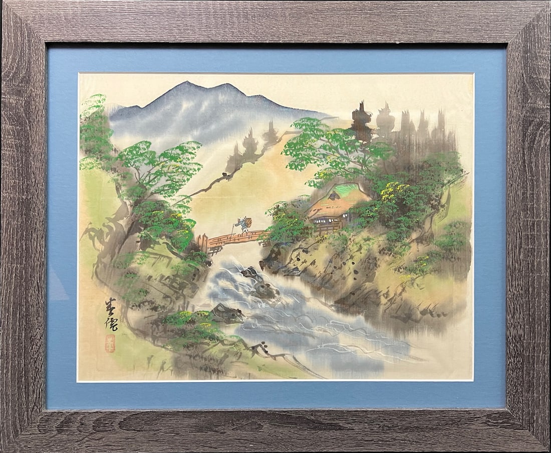 Unknown, Japanese watercolor on silk: Unknown, Japanese watercolor on silk, signed in lower left, good condition, not examined out of frame, image size: 13.25 x 17 inches.
