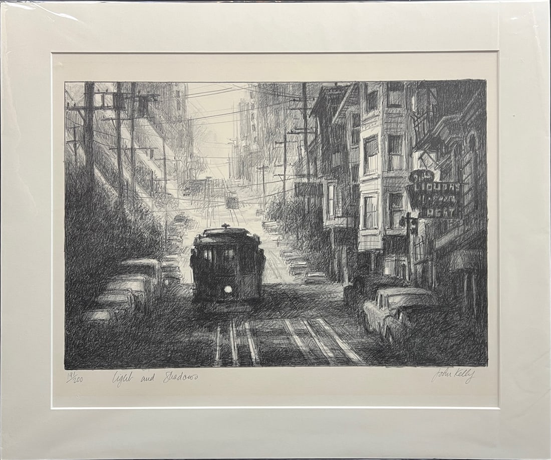 Kelly, John, (1939- )lithograph, Light and Shadows, 191/200: Kelly, John(1939- ) lithograph, Light and Shadows, 191/200, pencil signed John Kelly in lower right, good condition, image size: 12.75 x 18.75 inches. Kelly was the first American artist to render lan