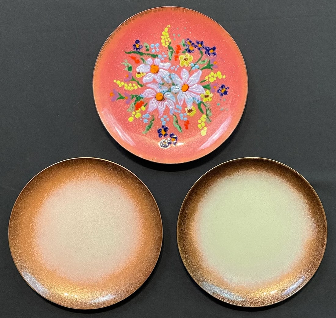 Wong, Jade Snow (1922-2006) enameled copper, 3 plates (1 of 7)