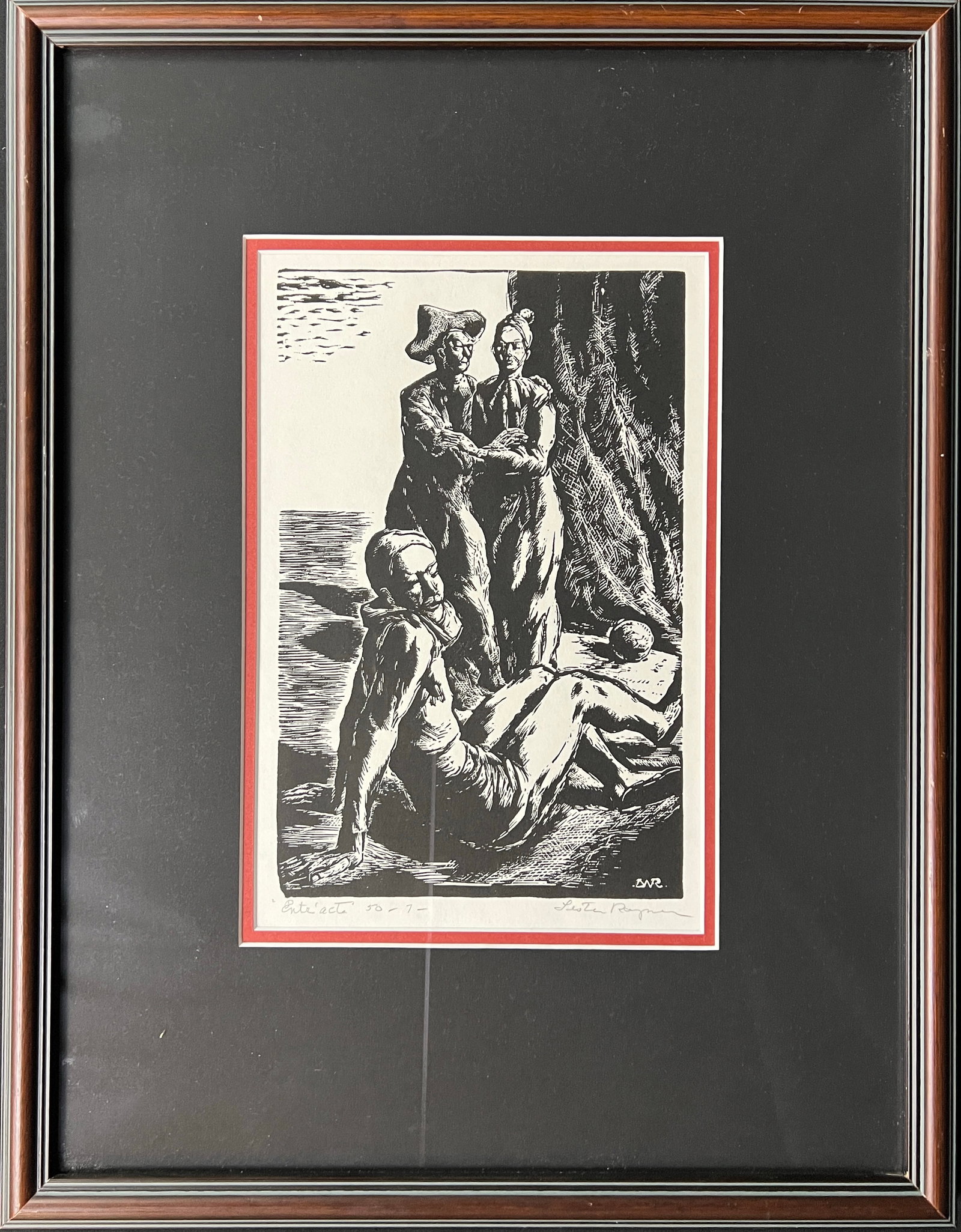 Raymer, Lester (1907-1991) linoleum block print, 150-7, Entr'acte (1 of 5)