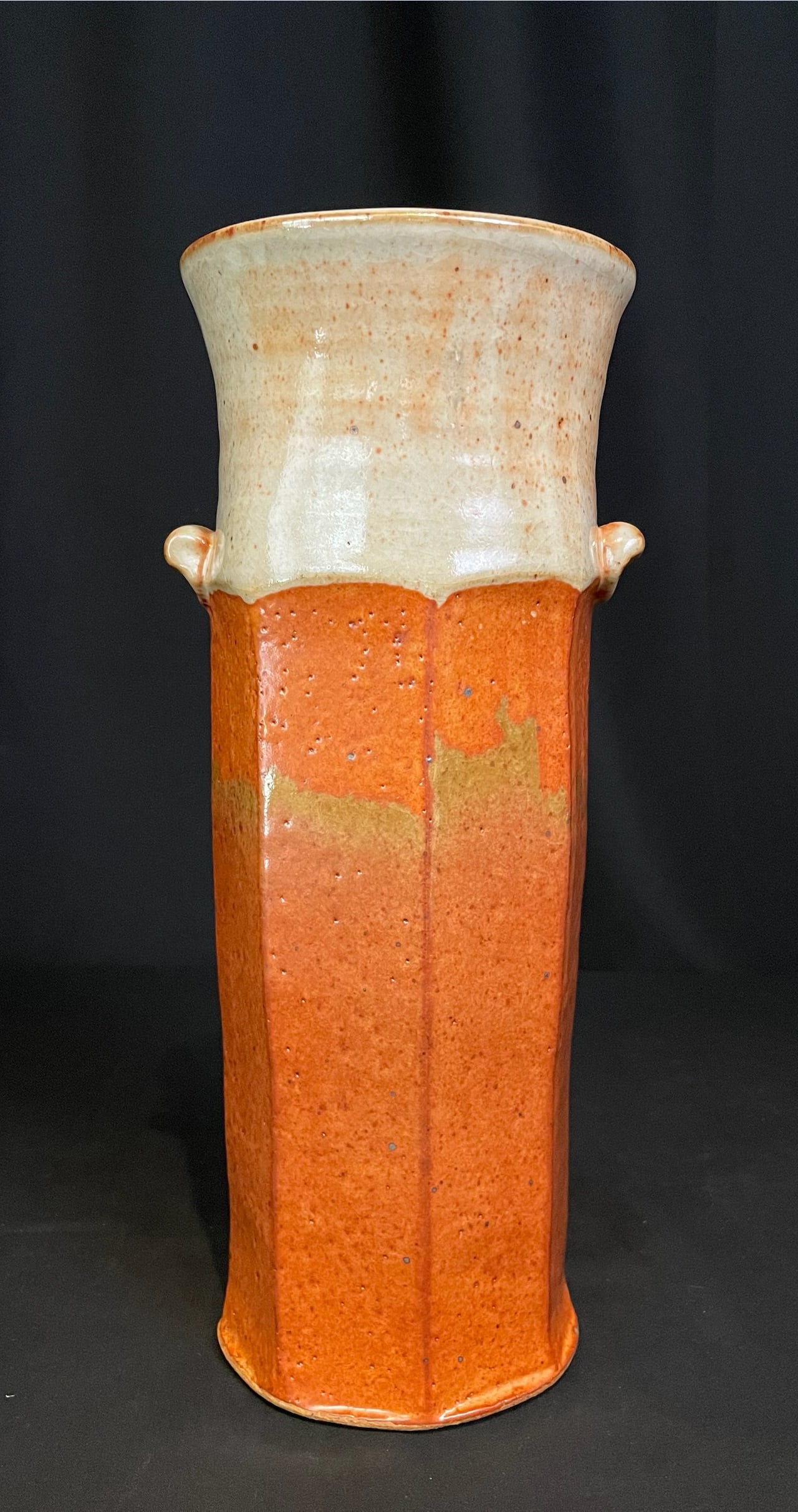 Kahmeyer, Ray (1930-2007) stoneware, tall vase: Kahmeyer, Ray (1930-2007) stoneware, tall vase, signed with stamp on bottom, good condition, no chips or cracks, vase size: 14 x 6 x 5 inches. Ray Kaymeyer was a graduate of Kansas State University wi