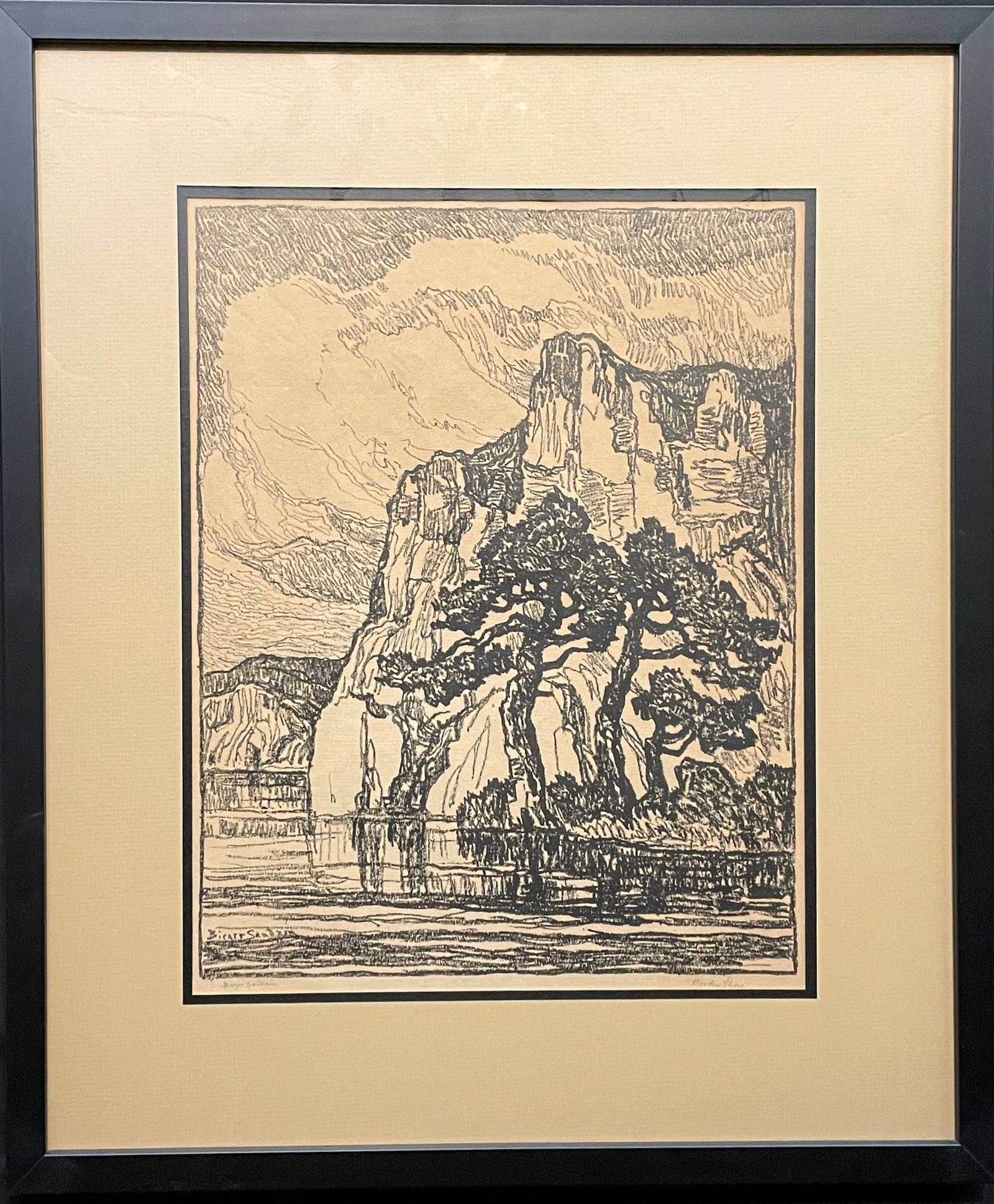 Sandzen, Birger (1871-1954) 1923 lithograph, Rocky Shore: Sandzen, Birger (1871-1954) 1923 lithograph, Rocky Shore, pencil signed Birger Sandzen in lower left, good condition, not examined out of frame, image size: 15 x 12 inches.