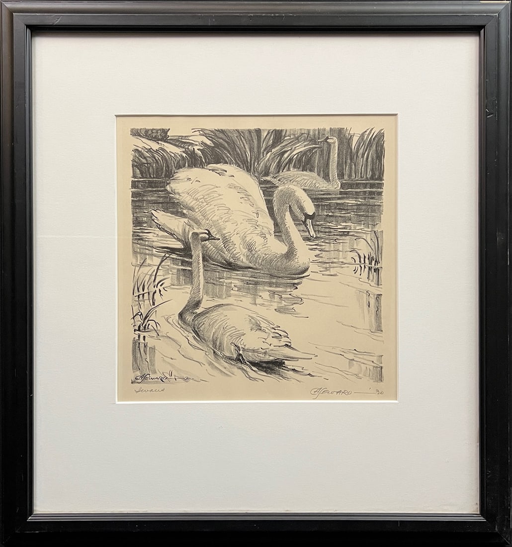 Seward, Coy Avon (1884-1939) 1930 lithograph, Swans (1 of 5)