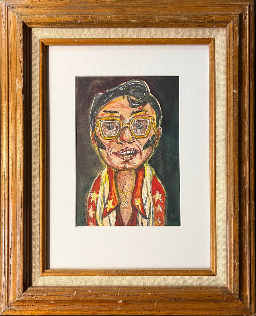 Knutson, Micheal, watercolor, Elvis Impersonator: Knutson, Micheal, watercolor, Elvis Impersonator, signed Michael Knutson on back, good condition, not examined out of frame,image size: 7.75 x 5.25 inches