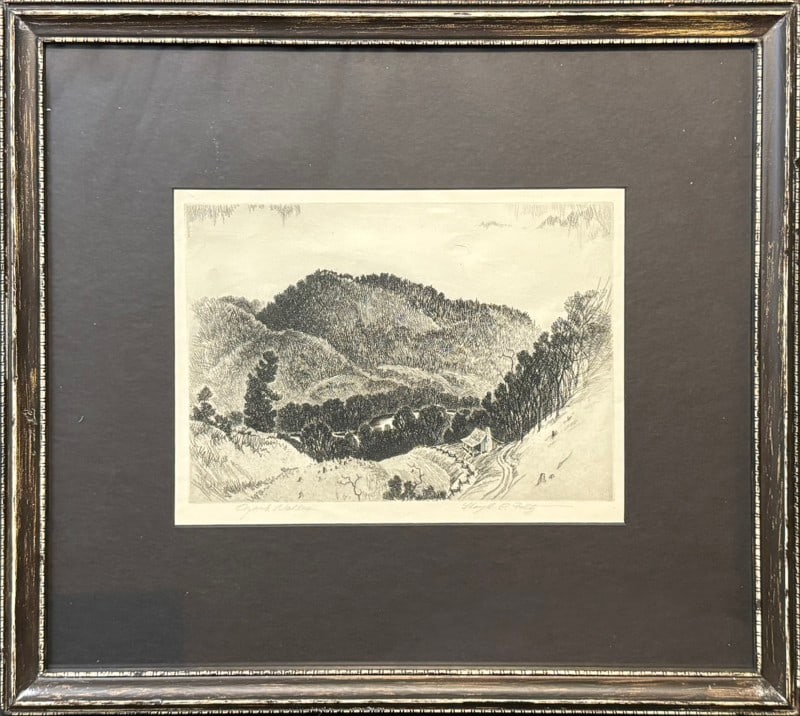 Foltz, Lloyd (1897-1990) etching, Ozark Valley (1 of 4)