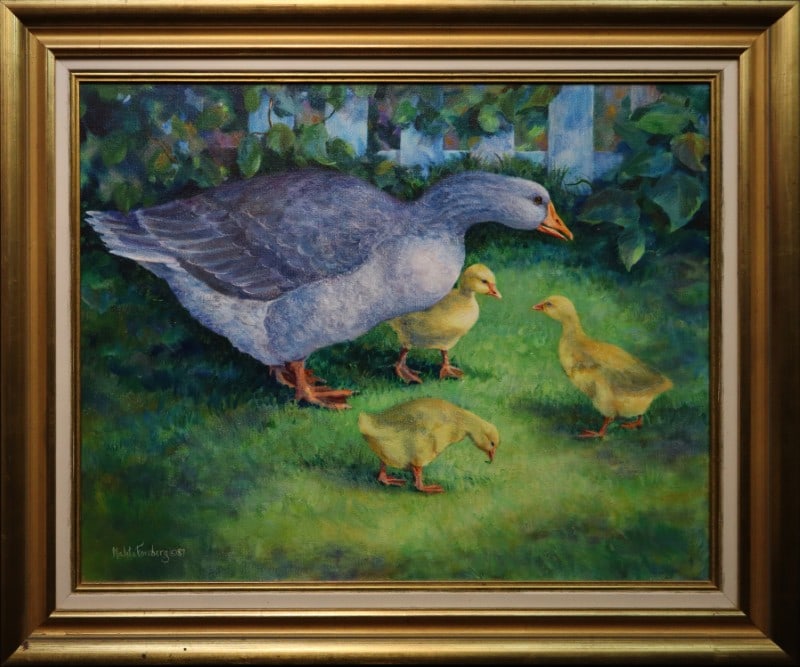 Forsberg, Maleta () 1987 acrylic, Goose and Gosslings: Forsberg, Maleta () 1987 acrylic, Goose and Gosslings, signed in lower left, good condition, not examined out of frame, image size: 16 x 20 inches. Maleta Forsberg (1931-2025) was active/lived in Kans