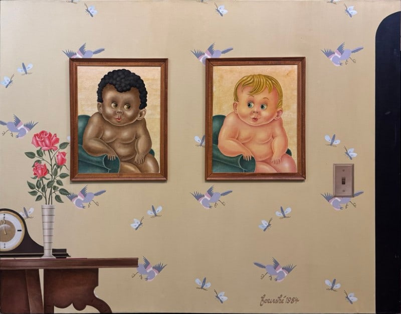 Fourshe, Patric (1935-2008) 1984 acrylic on canvas, Color is only Skin Deep: Fourshe, Patric (1935-2008) 1984 acrylic on canvas, Color is only Skin Deep, signed Fourshe in lower right, good condition, canvas size: 38 x 48 inches. Born in Detroit in 1944, Patric was an artist a