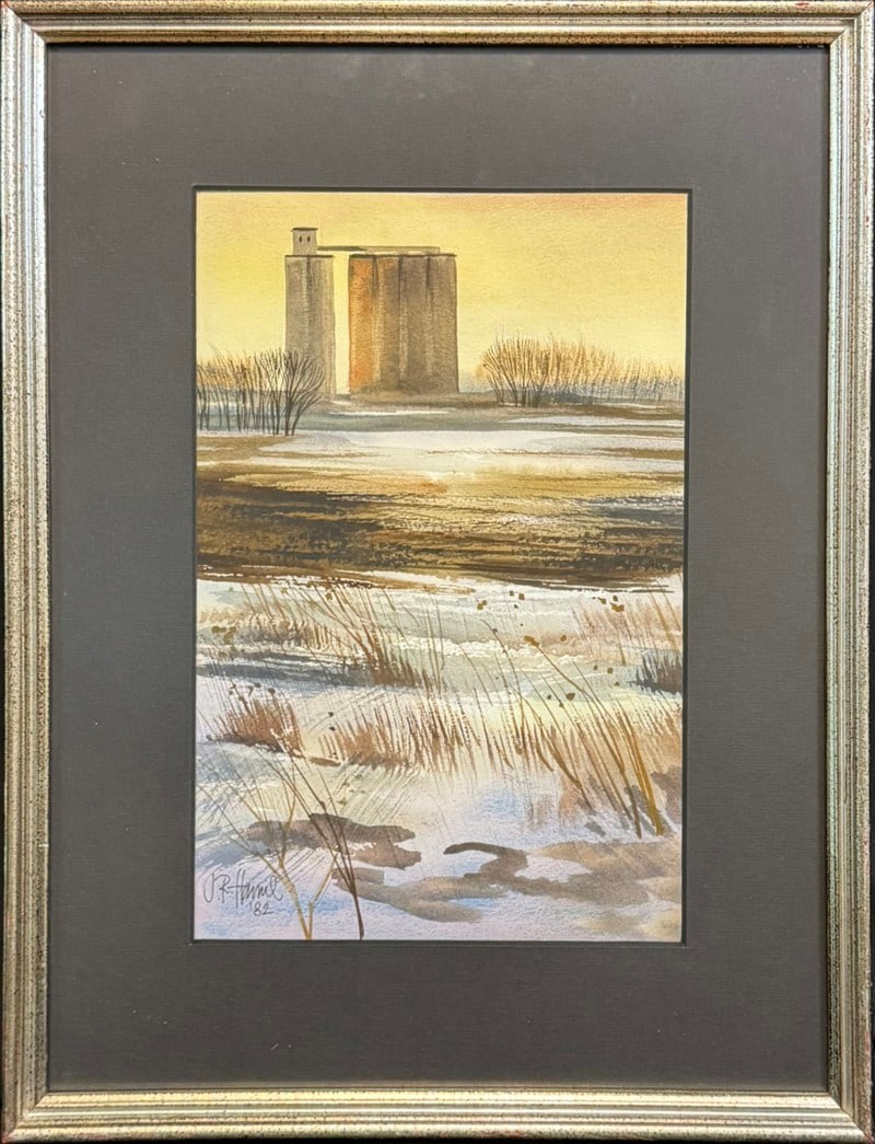 Hamil, James R (1937-2022), 1982 watercolor, Kansas grain elevator (1 of 4)