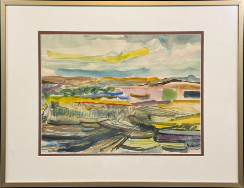 Kallenberger, Klaus (1939-) watercolor, Kansas landscape: Kallenberger, Klaus (1939-) watercolor, Kansas landscape, signed Kallenberg in lower right, good condition, not examined out of frame, image size: 10.5 x 13.5 inches. Kallenberger received a B.F.A. fr