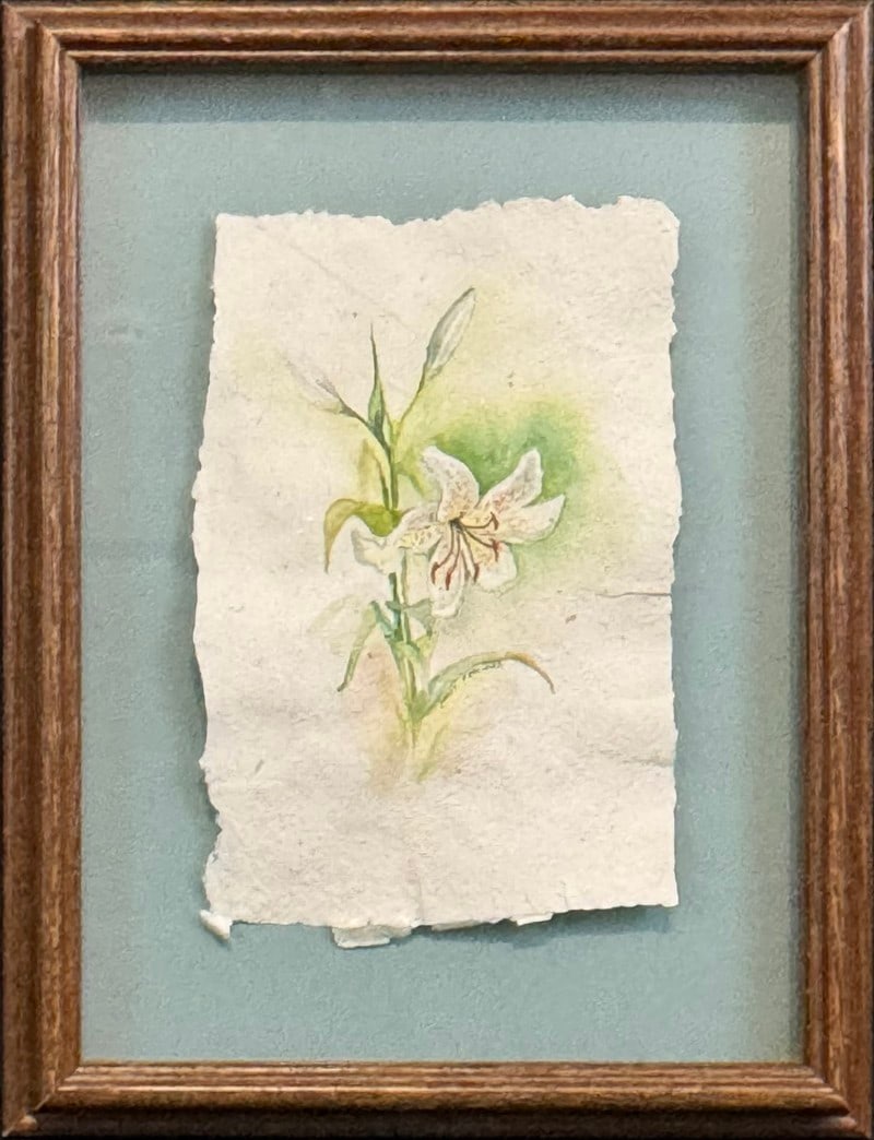 Krallman, Cally, watercolor on handmade paper, Lily: Krallman, Cally, watercolor on handmade paper, Lily, signed Cally Krallman under lower leaf of Lily, good condition, not examined out of frame, image size: 8.5 x 5.75 inches. Topeka based artist Cally