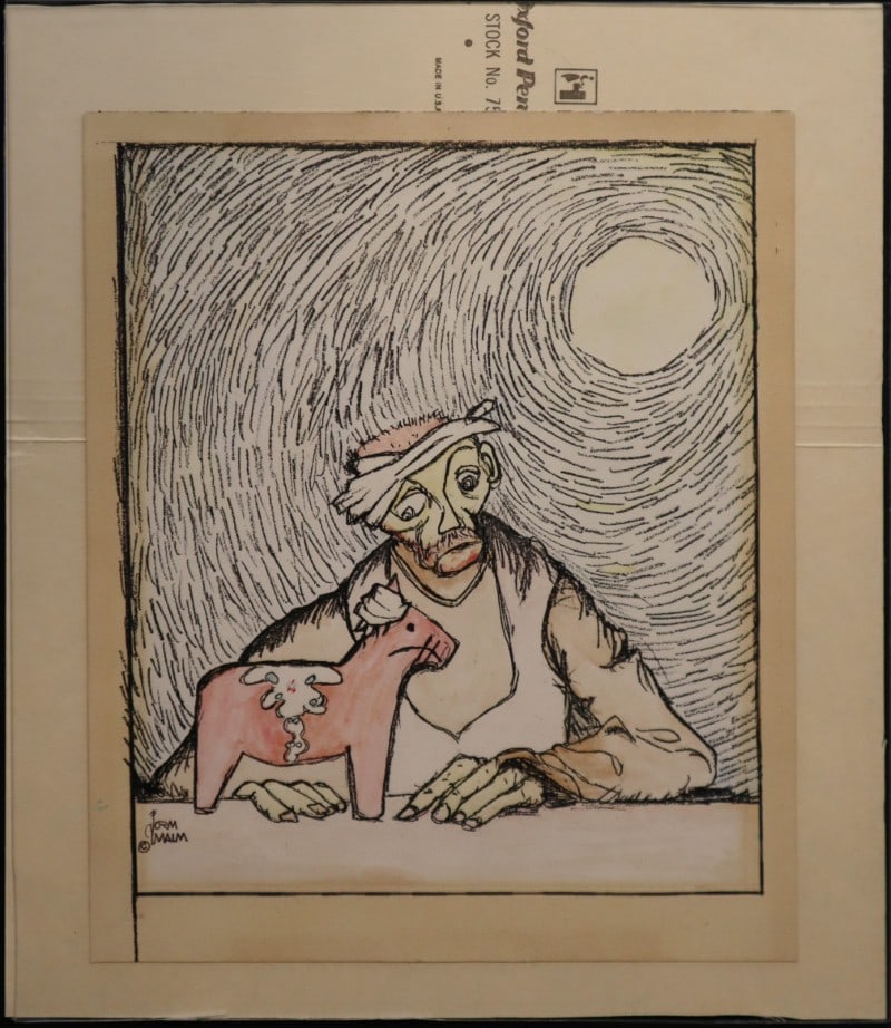 Malm, Norman (1928-2011) ink drawing, Integration of the Dala Horse (1 of 4)