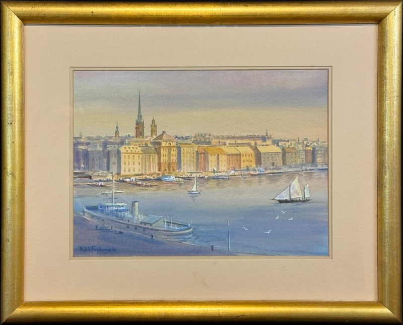Forsberg, Maleta () 1990 watercolor, Stockholm Evening: Forsberg, Maleta () 1990 watercolor, Stockholm Evening, , signed in lower left, good condition, not examined out of frame, image size: 10.5 x 14.5 inches. Maleta Forsberg (1931-2025) was active/lived 