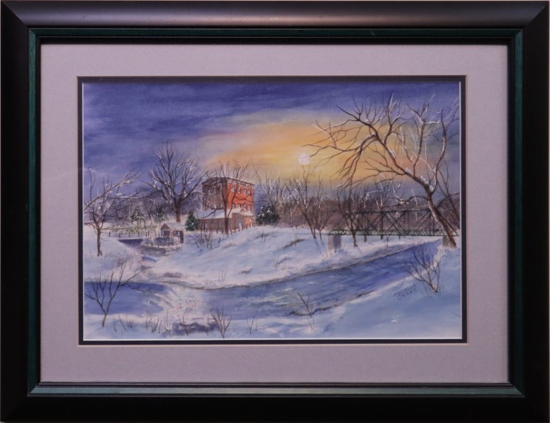 Oakes, Marcella (1921-2007) watercolor, Old Mill, Lindsborg, KS: Oakes, Marcella (1921-2007) watercolor, Old Mill, Lindsborg, KS, signed Marcella Oakes in lower right, good condition, not examined out of frame, image size: 8 x 12 inches. Marcella Oakes was born and