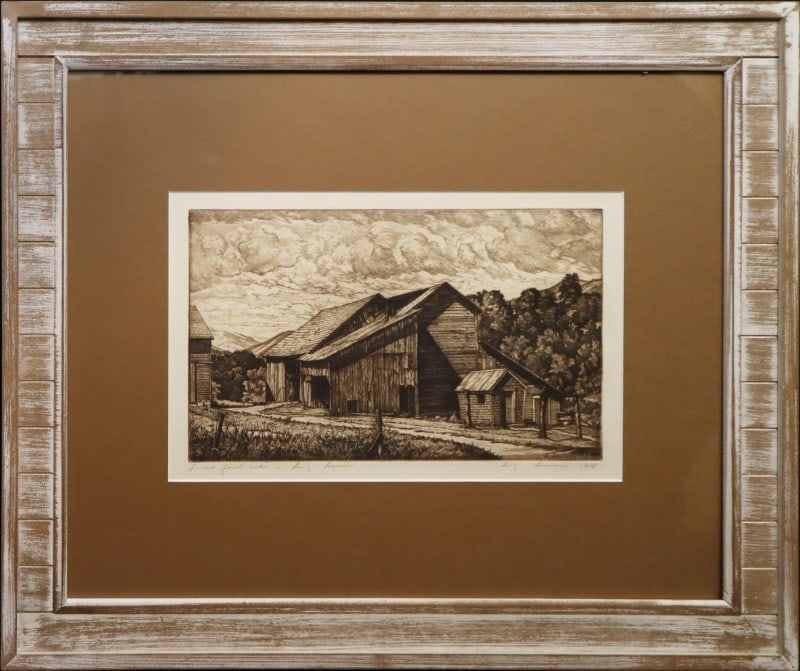 Lucioni, Luigi (1900-1988) 1960 etchings, barns/sheds (1 of 4)