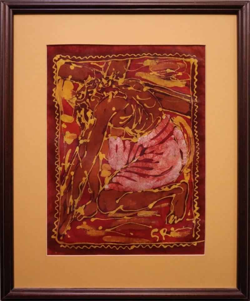 Raj Solomon (1921-2019) fabric batik, kneeling figure (1 of 4)