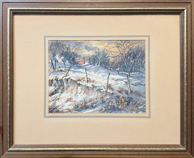 Peterson, Carl (1919-2009) 1983 watercolor, winter landscape (1 of 4)