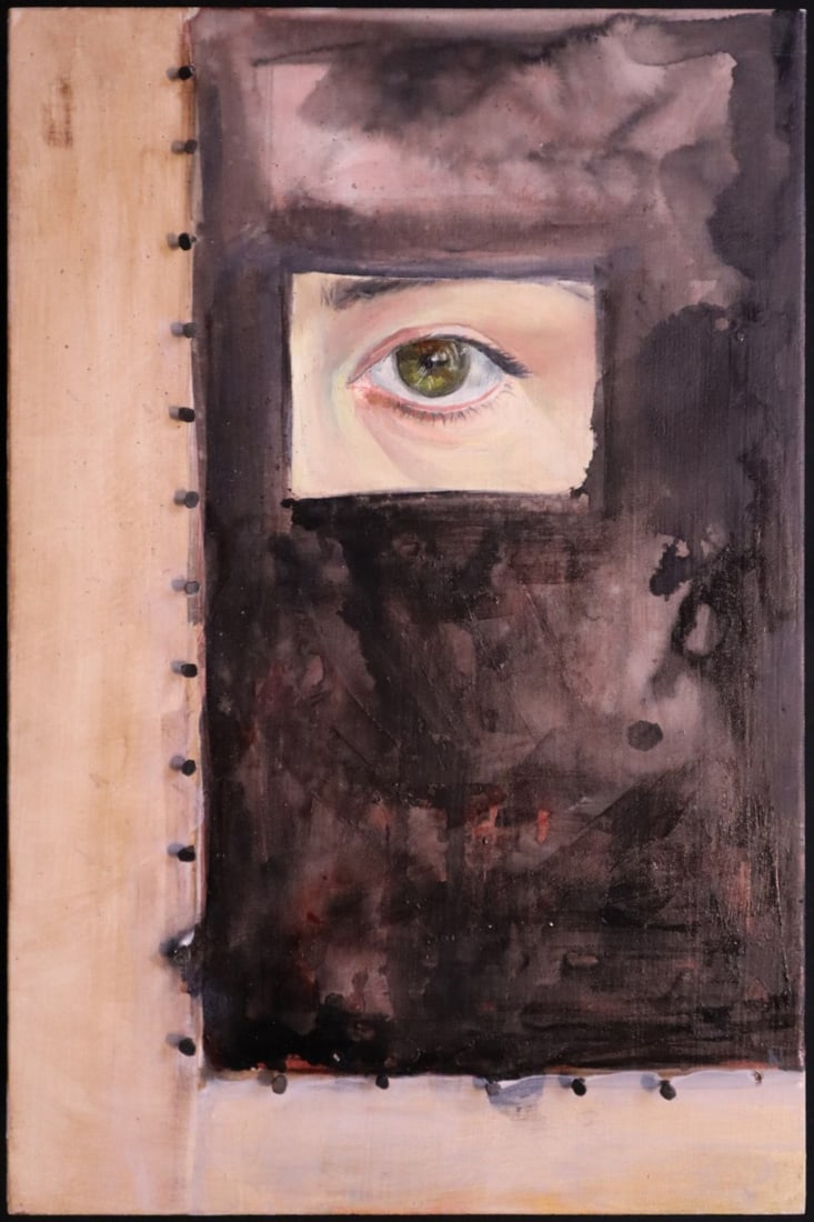 Thibodeau, Nicole, 2007 oil on board, The Captive: Thibodeau, Nicole, 2007 oil on board, The Captive, signed NT in lower right of dark area, good condition, board size: 12 x 8 inches. Nicole Thibodeau grew up in Taos, New Mexico; the daughter of Rich