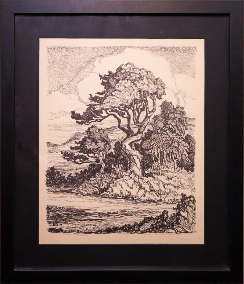 Runbeck, Dolores (1898-1994) lithograph, Trees by the Road Bend: Runbeck, Dolores (1898-1994) lithograph, Trees by the Road Bend, pencil signed Dolores Gaston (maiden name) in lower left, good condition, not examined out of frame, image size;17 x 13.5 inches. Born