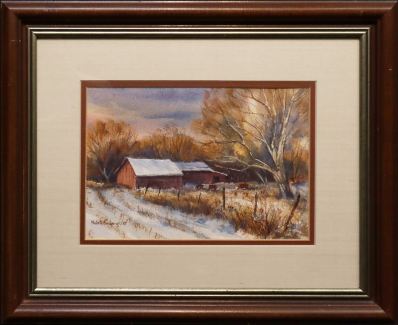 Forsberg, Maleta (1931-2025) 1985 watercolor, First Snow: Forsberg, Maleta (1931-2025) 1985 watercolor, First Snow, , signed in lower left, good condition, not examined out of frame, image size: 6.5 x 9.5 inches. Maleta Forsberg (1931-2025) was active/lived