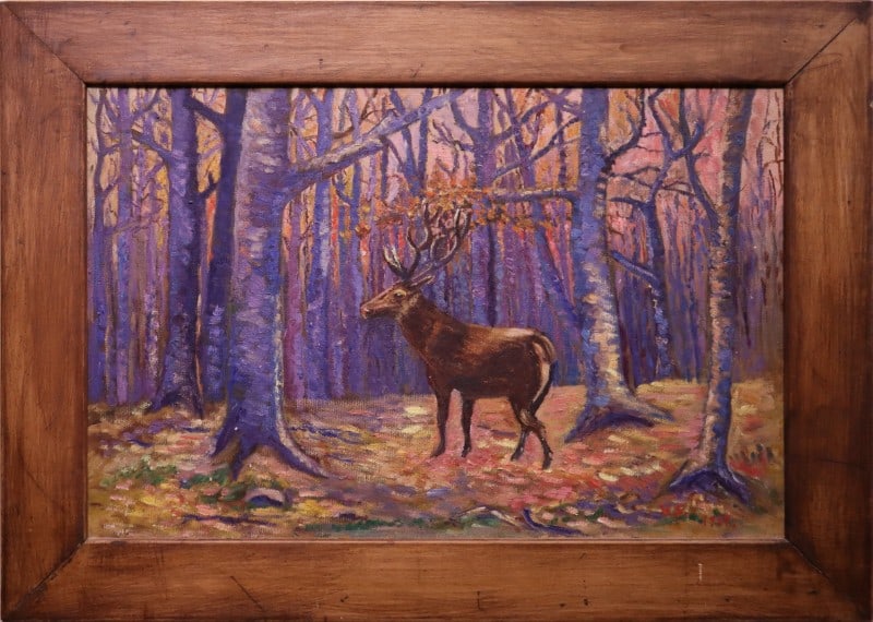 Swensson, Hannah (1866-1945) 1919 oil on canvas, untitled buck in woods (1 of 8)