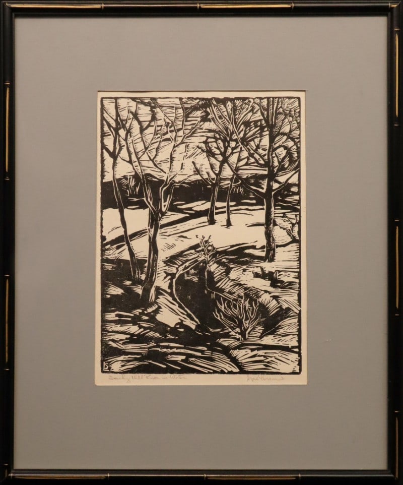 Larson, Signe (1908-1993) linoleum cut, Smoky Hill River in Winter (1 of 4)