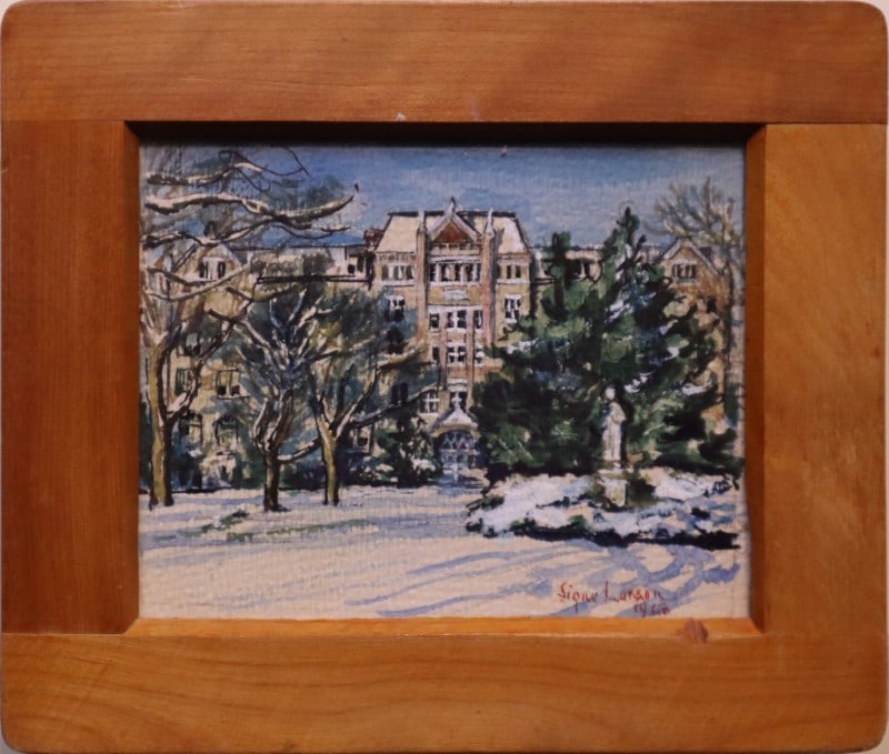 Larson, Signe (1908-1993) watercolor, Old Main, Lindsborg, Ks (1 of 4)