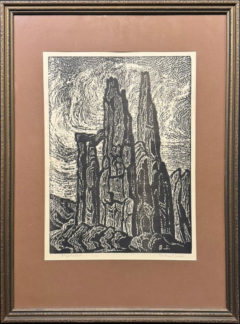 Sandzen, Birger (1871-1954) 1922 nailhead woodcut, The Great Spires (1 of 5)