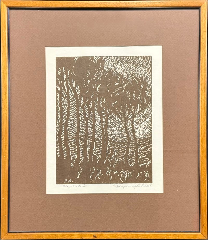 Sandzen, Birger (1871-1954) 1919 nailhead woodcut, Aspen Grove after Sunset (1 of 4)